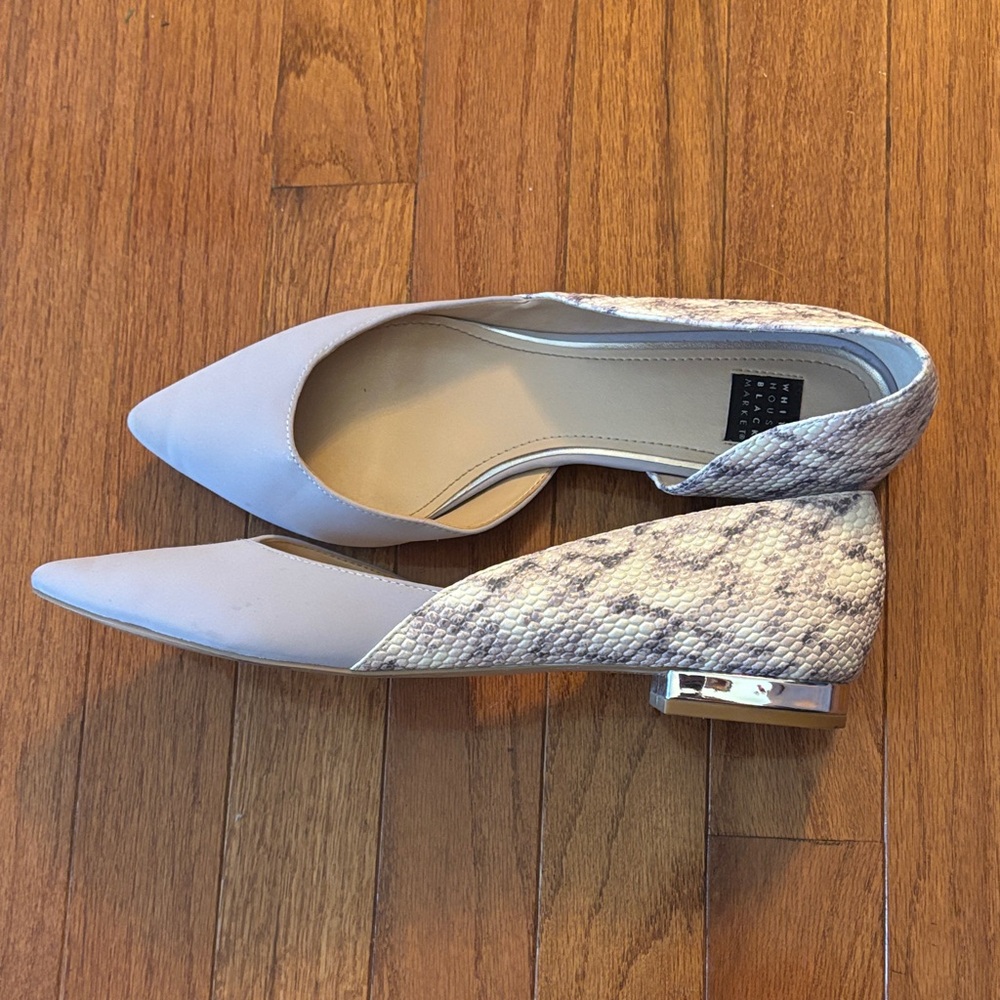 White House Black Market Lavender flats with silver heel.